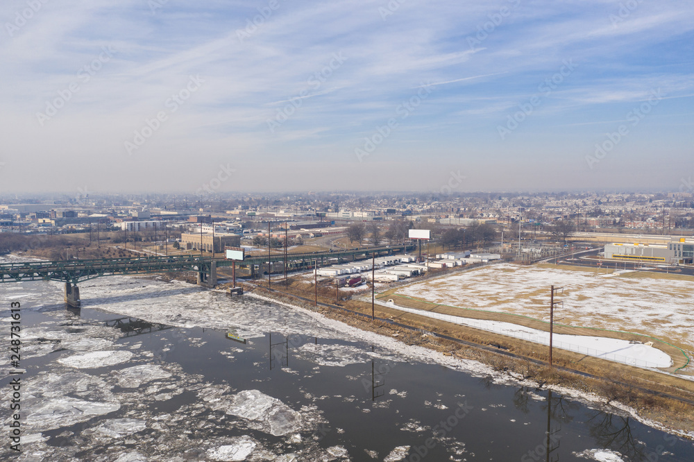 Obraz premium Winter scene Delaware River Philadelphia New Jersey