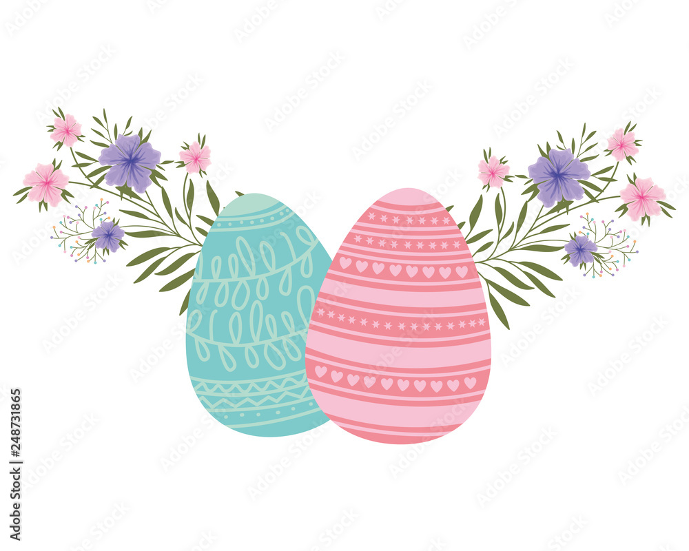 easter eggs with flowers and leafs isolated icon easter eggs with flowers and leafs isolated icon