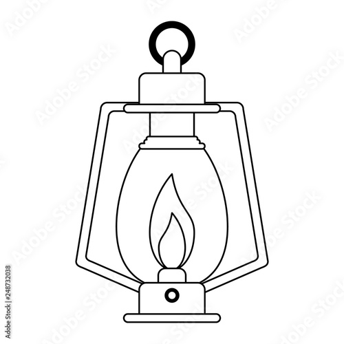 camping bonfire lantern black and white