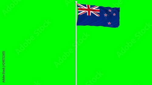 New Zeland Flag Waving Fluttering on Wind Loopable Green Blue Screen Matte