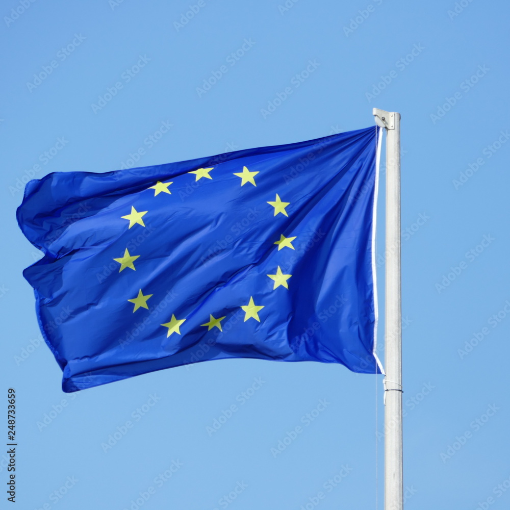 Bandiera Unione Europea. Issata e fatta sventolare in cima del pennone Bandiera Unione Europea. Issata e fatta sventolare in cima del pennone