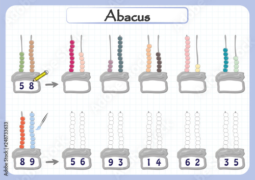 Abacus for Numbers up to 99, math worksheet for kids