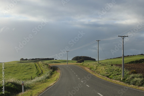 Street on the Southern Scenic Route for Invercargill after the storm, New Zealand, South Island