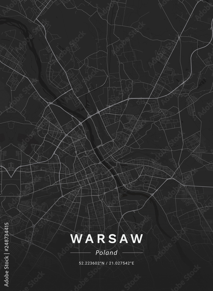 Map of Warsaw, Poland - obrazy, fototapety, plakaty 