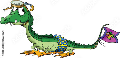 Cartoon alligator goes to snorkeling vector illustration