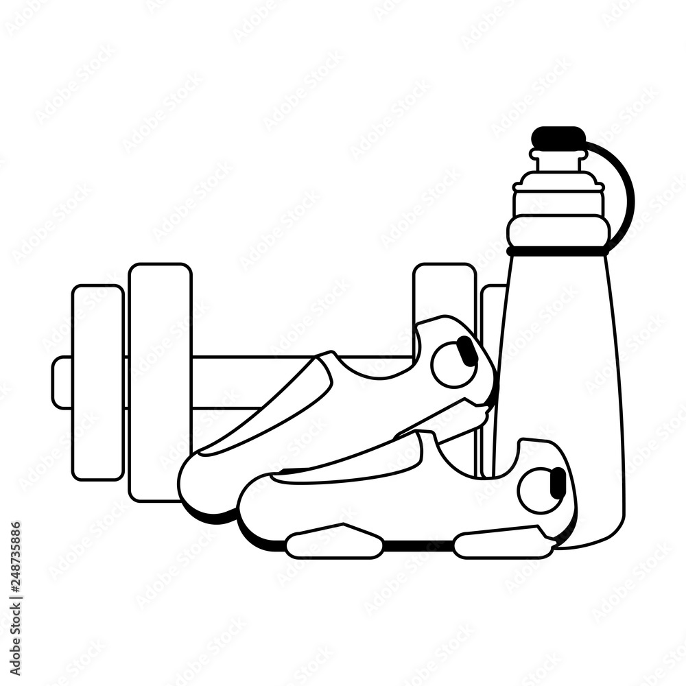 Naklejka premium Fitness and gym equipment black and white