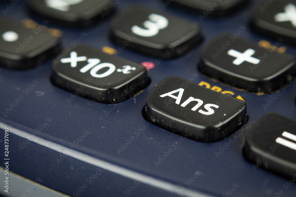 Closeup or macro photo of the scientific calculator buttons. Keys include the mathematical terms. Numerical operation concept. Closeup or macro photo of the scientific calculator buttons. Keys include the mathematical terms. Numerical operation concept.