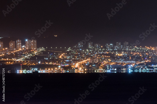 View of Eilat  Israel from Aqaba  Jordan at night.