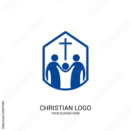 Christian church logo. Bible symbols. Community of believers in Jesus Christ.