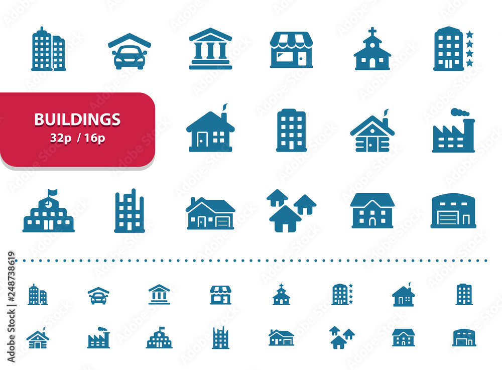 Buildings Icons (2x magnification for preview) Buildings Icons (2x magnification for preview)