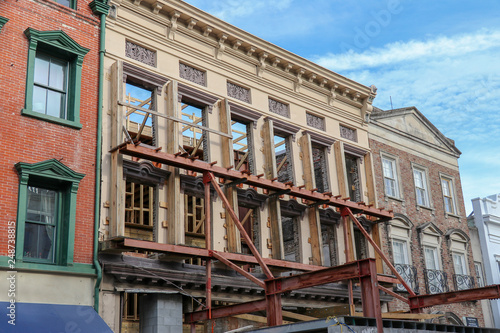 wall support on an old building facade for a historic preservation construction project in downtown Charleston, South Carolina