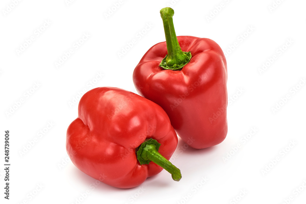 red bell peppers, close-up, isolated on white background