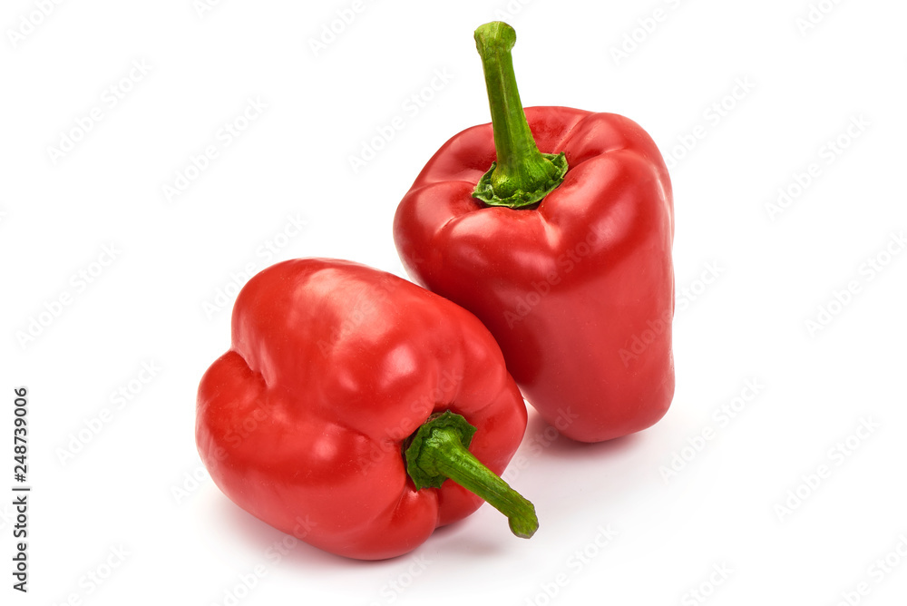 red bell peppers, close-up, isolated on white background red bell peppers, close-up, isolated on white background