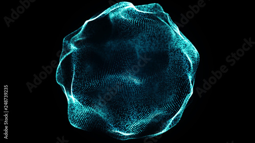 Futuristic sphere of dots. Abstract particles background with sphere.Globalization interface. Sense of science and technology abstract graphics. 3D rendering.