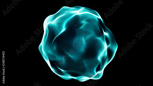 Futuristic sphere of dots. Abstract particles background with sphere.Globalization interface. Sense of science and technology abstract graphics. 3D rendering.