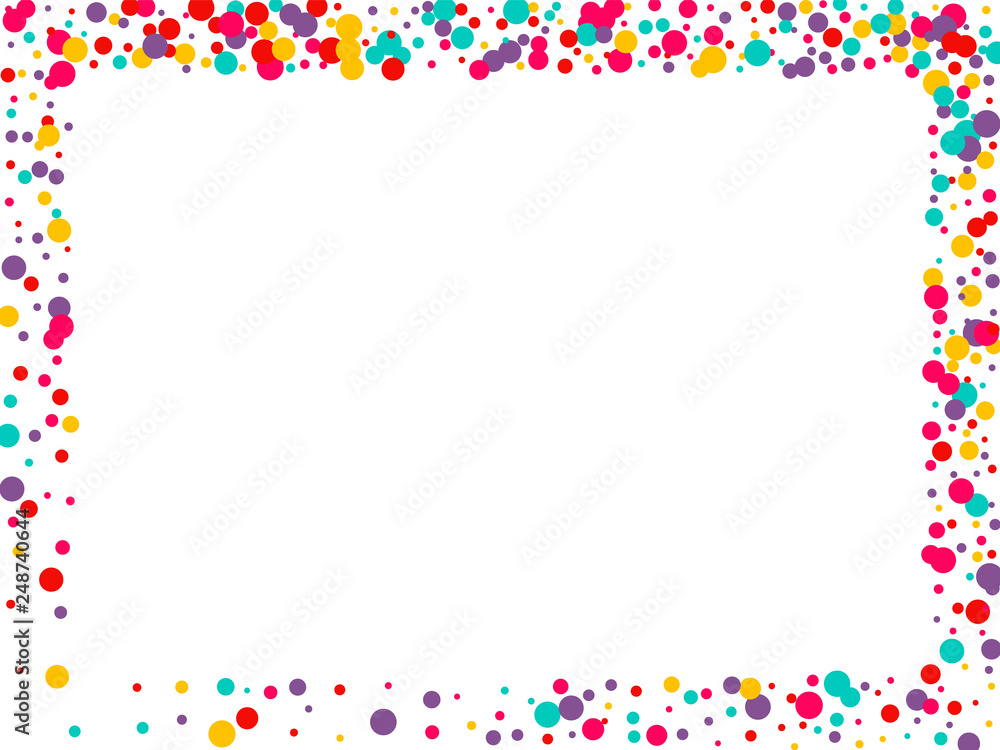 Festive background with multicolored confetti. Yellow, pink, blue circles but against a white background. Flying confetti. Festive background with multicolored confetti. Yellow, pink, blue circles but against a white background. Flying confetti.