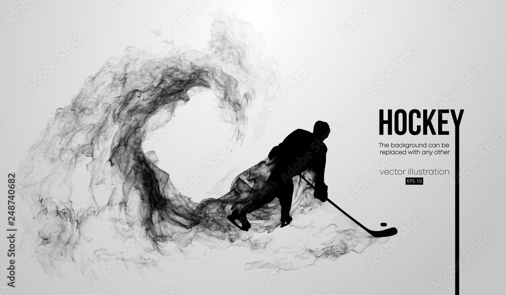 Abstract silhouette of a hockey player on white background from