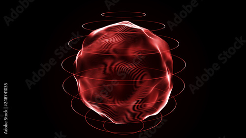Futuristic sphere of dots. Abstract particles background with sphere.Globalization interface. Sense of science and technology abstract graphics. 3D rendering.