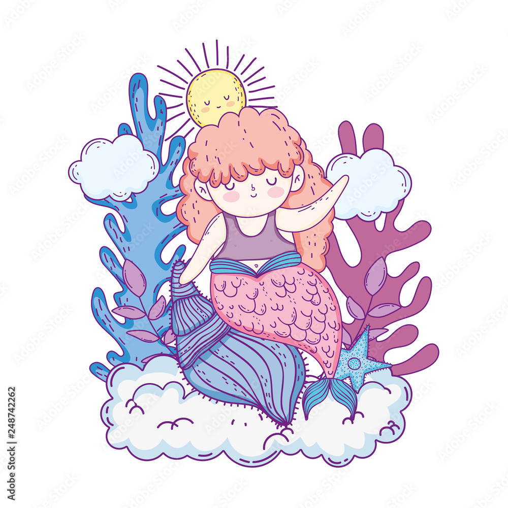 Plakat beautiful mermaid with seaweed fairytale character