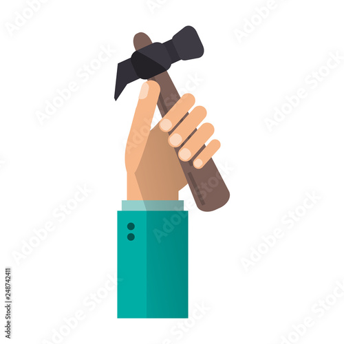 hand with hammer tool cartoon