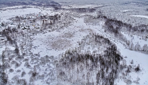 Winter nature in Russia villadge air