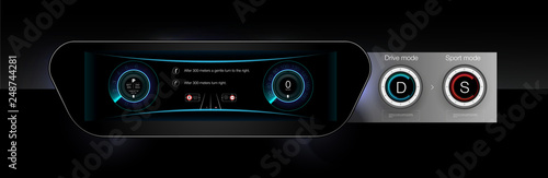 Template-sample car dashboard and the principle of switching modes selector automatic transmission. Black style. The style of the future. Vector image.