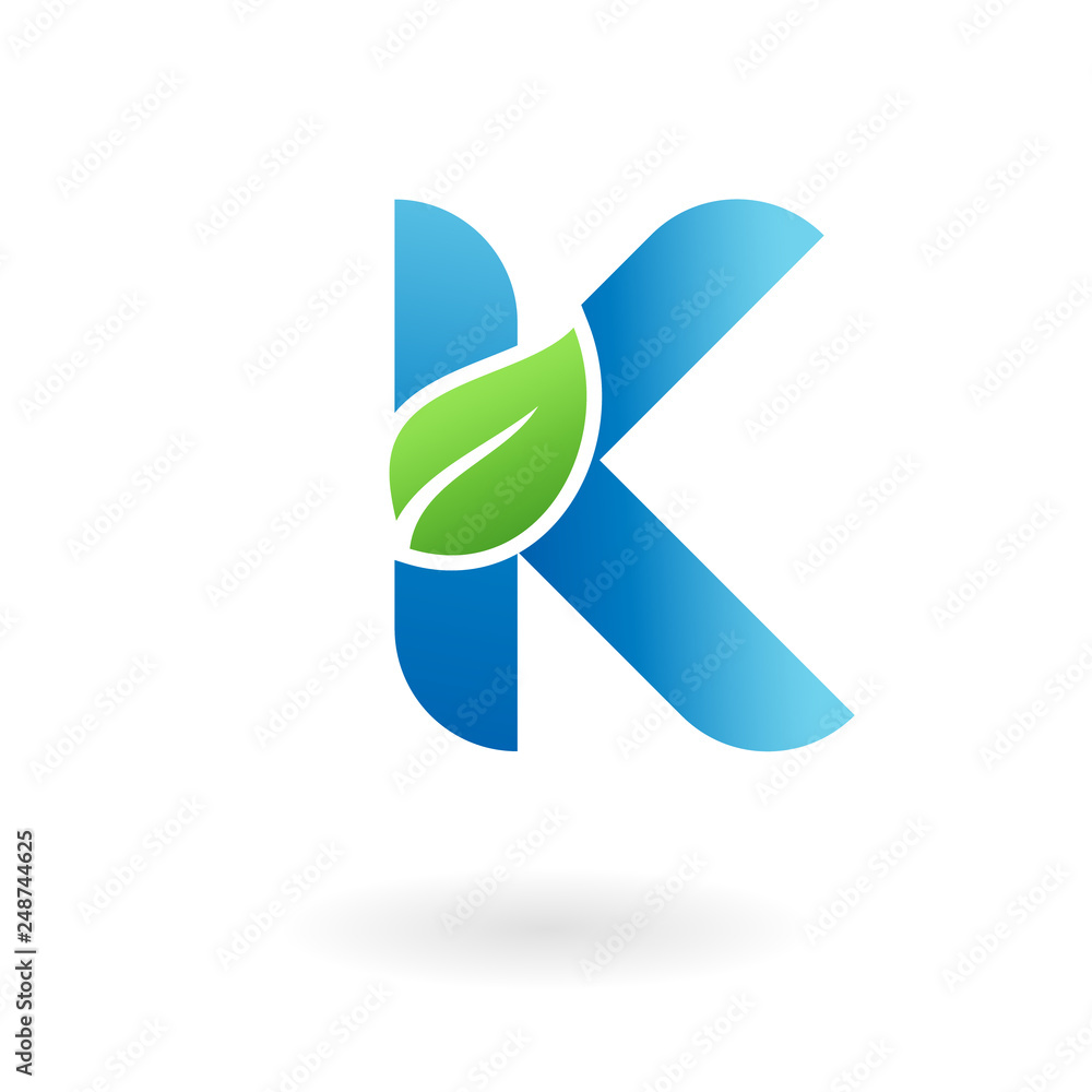 K letter natural organic leaf blue cool logo K letter natural organic leaf blue cool logo