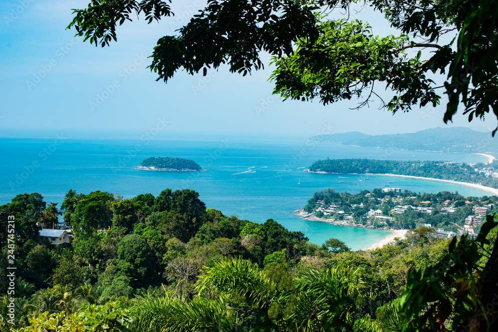 Thailand Phuket High view from Phuket View Point for tourist travel in holiday for see Karon Beach, Kata Beach, Patong Beach, Taken from Karon Viewpoint