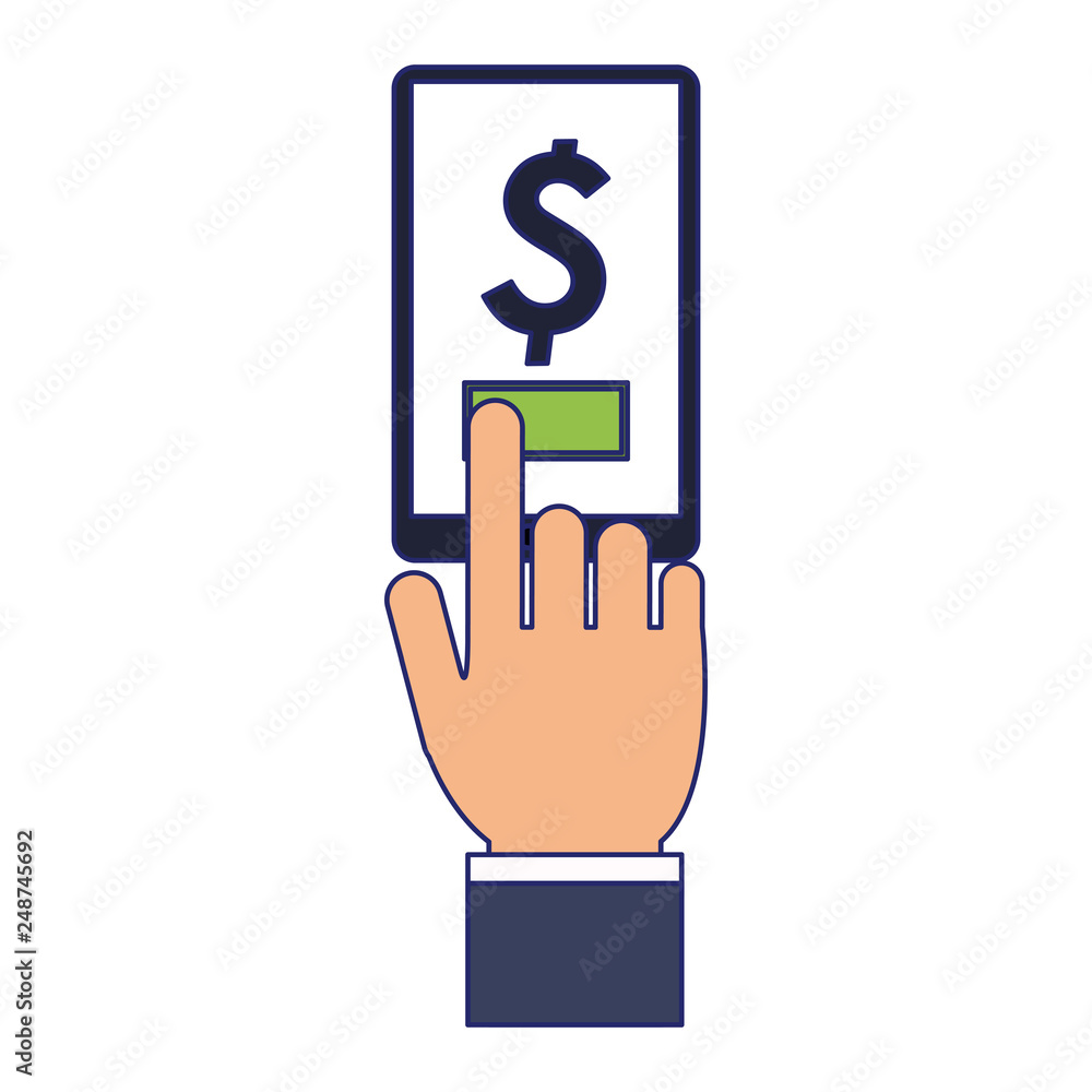 online money payment with smartphone blue lines online money payment with smartphone blue lines