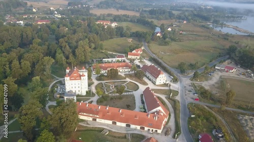 Aerial view of medieval Palace in Western Europe, Wojanow, Poland photo