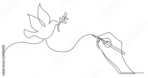 hand drawing business concept sketch of peace dove with brunch