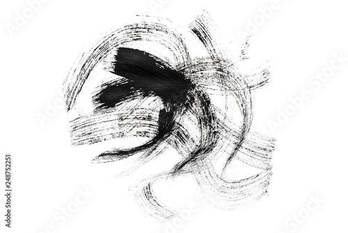 Abstraction for a background, drawing black paint on a white isolated background, the whole frame