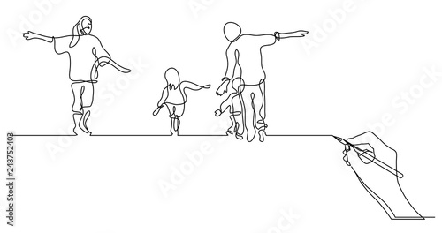 hand drawing business concept sketch of happy family of four having fun