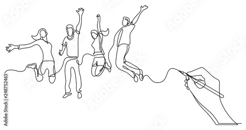 hand drawing business concept sketch of happy jumping people