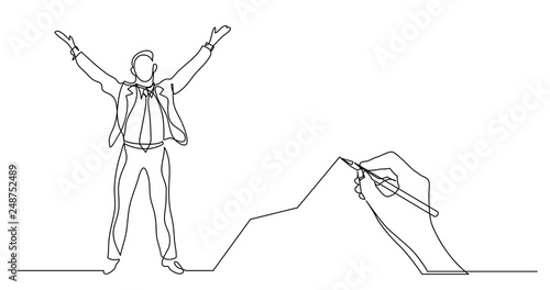 hand drawing business concept sketch of happy man with rising chart