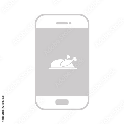 Grillhähnchen auf Smartphone Display - grau