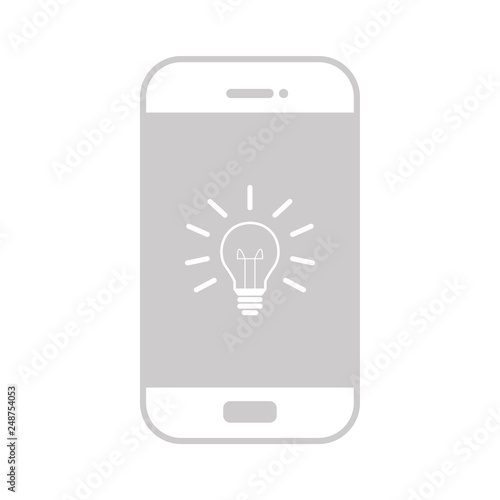 Glühbirne auf Smartphone Display - grau