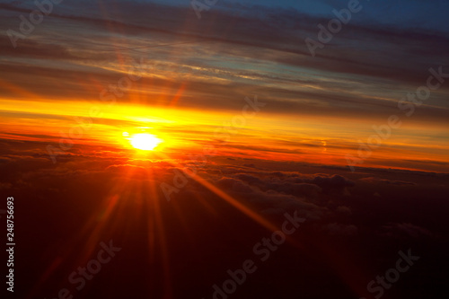 fantastic sunset , view from airplane 