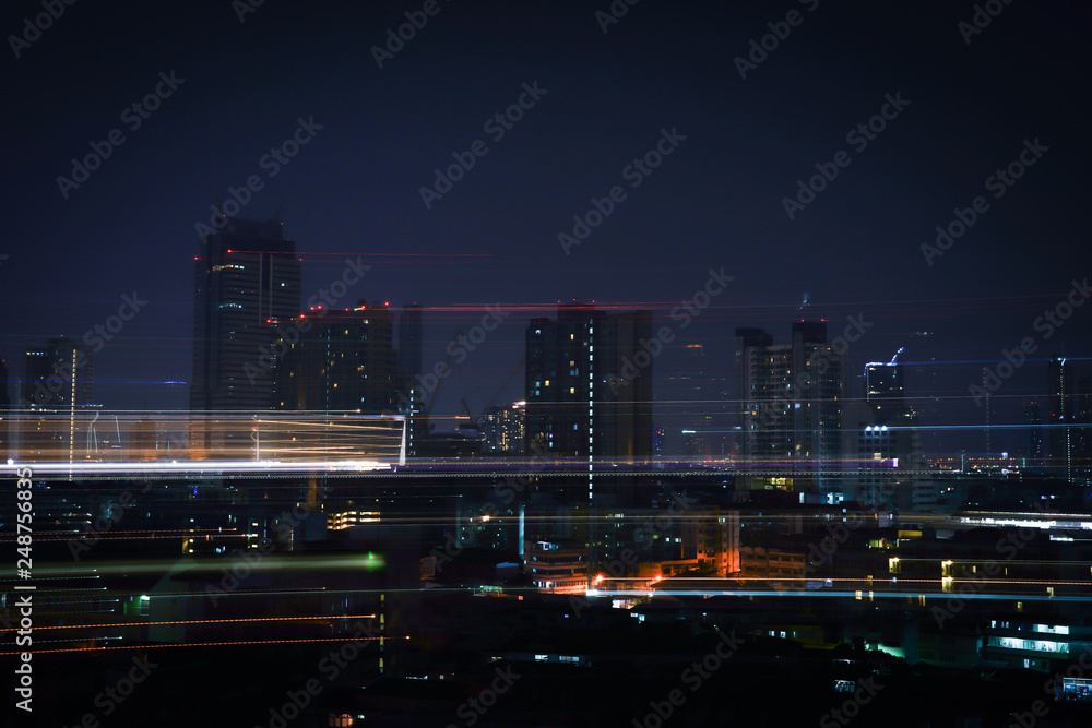 the abstract light trails on the modern building background