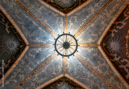 Ceiling  and chandelier of Trakai Island Castle Chapel photo