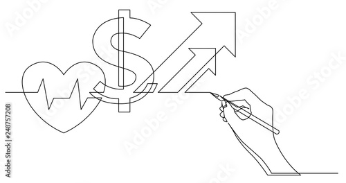hand drawing business concept sketch of rising cost of heart health