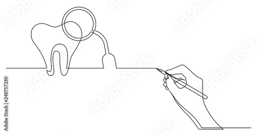 hand drawing business concept sketch of tooth with dental tool