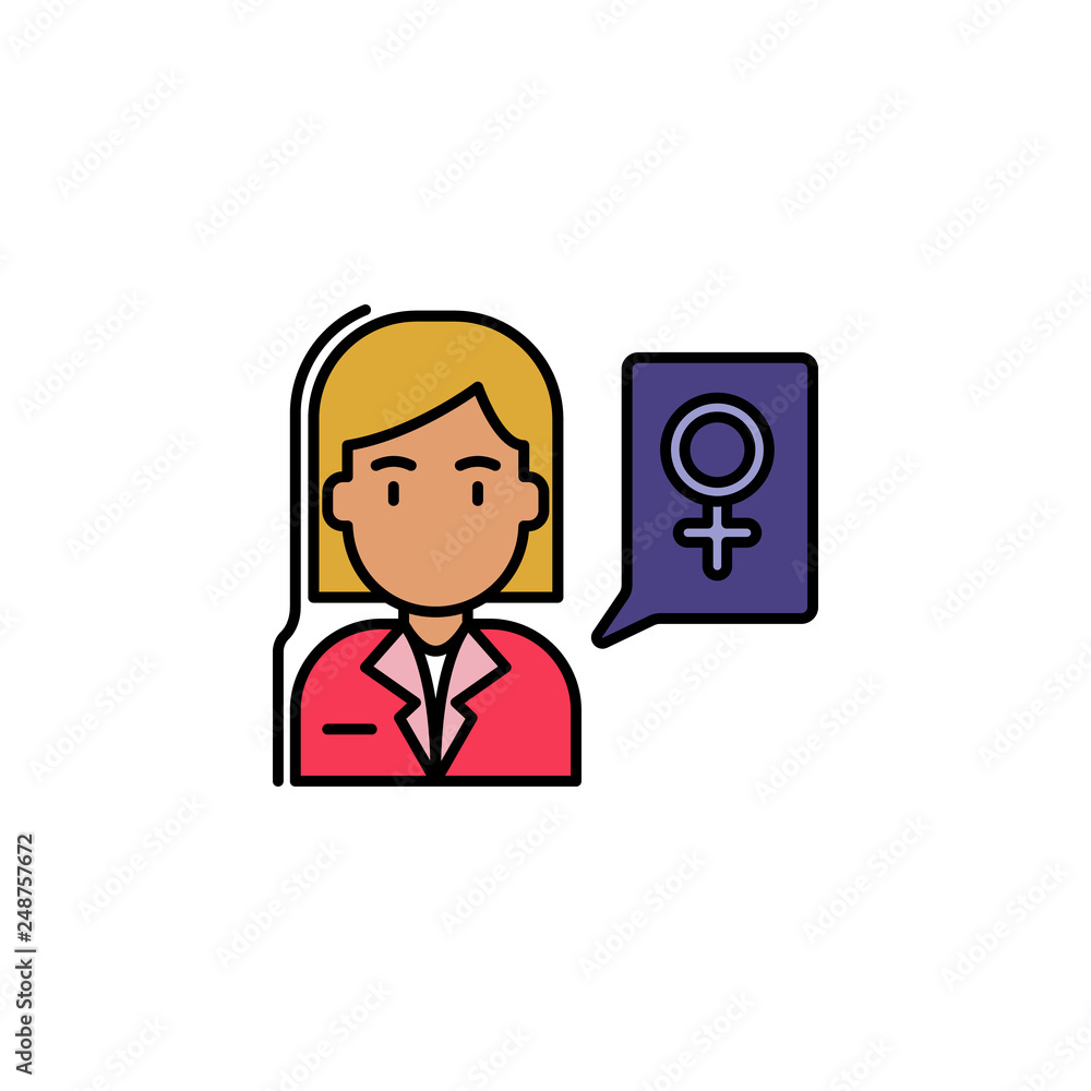 girl, women's day, speech bubbles, avatar icon. Element of feminism illustration. Premium quality graphic design icon. Signs and symbols collection icon for websites, web design girl, women's day, speech bubbles, avatar icon. Element of feminism illustration. Premium quality graphic design icon. Signs and symbols collection icon for websites, web design