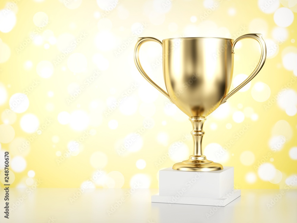 Gold trophy isolated on yellow background. 3d illustration. Gold trophy isolated on yellow background. 3d illustration.