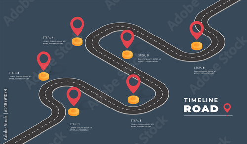 Isometric navigation map infographic. Winding road. Vector illustration.