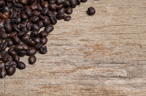 Coffee beans on plank for add text background