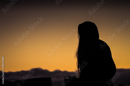 silhouette of man on beach at sunset