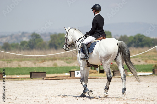 an elegant man on his white horse at a equestrian contest © CMH