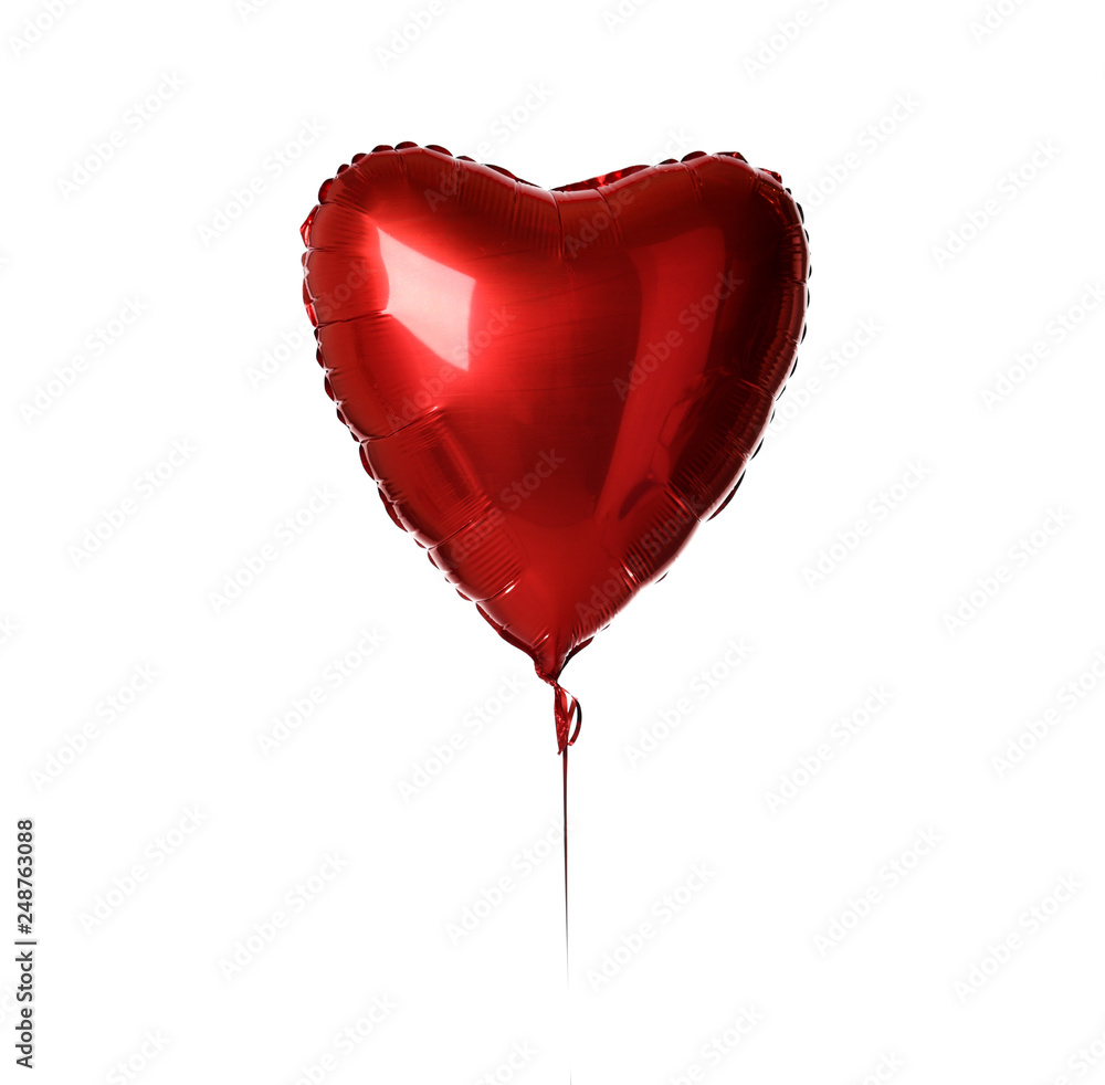 Single big  red heart balloon object for birthday party or valentines day isolated on a white