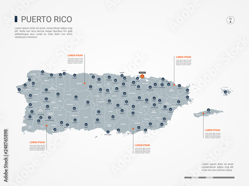 Puerto Rico map with borders, cities, capital and administrative divisions. Infographic vector map. Editable layers clearly labeled.